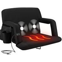 Alpcour Heating Massage Stadium Seat - Deluxe Reclining Bleacher Chair With Back & Arm Support - Built-In Heater And Massager - Extra Thick, Lightweight And Waterproof With Detachable Pockets