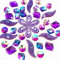 50Pcs Special Effect Different Shapes Mirror Ab Gems Sew On Rhinestones Faceted For Handicrafts Clothing Dress Decorations (Purple)