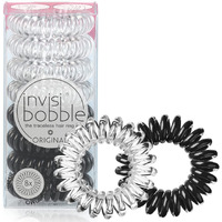 Invisibobble Original Traceless Spiral Hair Ties - Pack Of 8, Crystal Clear And True Black- Strong Elastic Grip Coil Accessories For Women - Non Soaking - Gentle For Girls Teens And Thick Hair