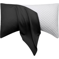 Cooling Side Sleeper Pillow Cases - Curved Bamboo Pillowcase Cover With Zipper - Breathable Cool Silky Soft Pillowcase For Hot Sleepers Hair And Skin, Queen Size 1 Pack, 20  30 Inches Black