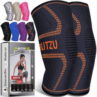 Blitzu Knee Braces For Knee Pain Women & Men - 2 Pack Knee Brace For Knee Pain Set, Knee Brace Compression Sleeve For Knee Pain Meniscus Tear, Acl & Arthritis Pain Relief - Knee Sleeves Orange M