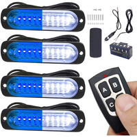 Ease2U E Led Warning Lights, 4Pcs Emergency Warning Caution Hazard Construction Ultra Slim Sync Feature Car Truck With Main Control Box Surface Mount (White Blue)