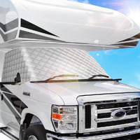 Bougerv Rv Windshield Window Snow Cover For Class C Ford E450 1997-2022 Motorhome Windshield Cover Snow Cover For Rv Front Window Sunshade Cover Rv Accessories 4 Layers With Mirror Cutouts Silver