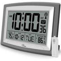 Wallarge Atomic Clock With Outdoor And Indoor Temperature - 12.5 Inch Self-Setting Digital Clock Large Display, Battery Operated Wall Clocks Or Desk Clocks For Bedroom, Livingroom, Office
