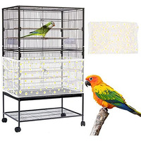 Daoeny Large Bird Cage Cover, Bird Cage Seed Catcher, Adjustable Soft Nylon Mesh Net With Daisy Pattern, Birdcage Cover Skirt Seed Guard For Parrot Parakeet Macaw Round Square Cages (White)