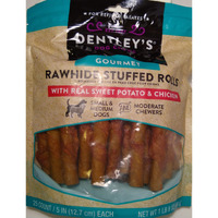 Dentley's Gourmet Rawhide Stuffed Rolls Dog Treats - Sweet Potato & Chicken 25 Rolls Per Pack