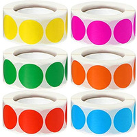 3000 Pcs 1" Round Color Coding Circle Dot Labels On 6 Rolls, 500 Count Each, Includes Bright Yellow Green Red Pink Orange Blue