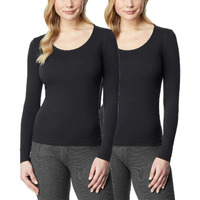 32 Degrees Ladies' Heat Long Sleeve Scoop Neck Tee 2-Pack, Black/Black, Medium