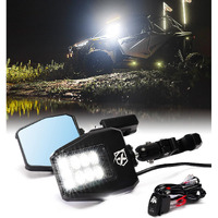 Xprite Utv Led Side Rear View Mirrors Light Aluminum W/Puddle Lights, Fits 1.75\"-2 Inch Roll Cage Bar For Polaris Rzr Pioneer, Sxs, Can-Am X3, Kawasaki Teryx Mule, Yamaha Rhino Wolverine