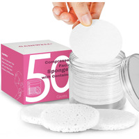 Gainwell 50-Count Compressed Facial Sponges With Storage Container, For Facial Cleansing, Reusable Makeup Remover, Portable, Suitable For Travel, White