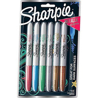 Sharpie Metallic Permanent Markers, Fine Point, Assorted Colors, 6-Count Permanent Marker (2029678) - 1