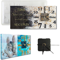 Diy Clock Molds Large Clock Resin Molds,3D Arabic And English Numers Personalization Clock Silicone Casting Epoxy Resin Photo Display Stand For Home Decor,1 Black Movement + 1 Silicone Molds Include