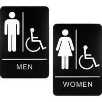 Restroom Sign For Business - Ada Compliant Braille Bathroom Sign With Double Sided Tape To Secure Perfectly In Less Than A Minute - Size 9 X 6 Inch (Men's & Women's Handicap Set)