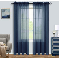 Navy Blue Curtains 84 Inch Length For Living Room 2 Panels Set Rod Pocket Window Coastal Beach Dark Blue Sheer Curtains For Bedroom 52X84 Inches Long