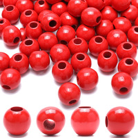 240Pcs 16Mm Red Wood Beads For Craft Large Hole Wood Beads Hole:6Mm (Red)