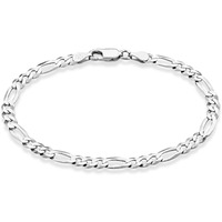 Miabella Solid 925 Sterling Silver Italian 5Mm Diamond-Cut Figaro Chain Bracelet For Women Men, Made In Italy (Length 7 Inches)