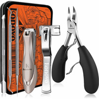 Toenail Clippers For Seniors Thick Toenails, Toe Nail Clippers Adult Thick Nails Long Handle, Professional Heavy Duty Nail Clippers 6Pcs Black