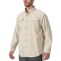 Naviskin Men's Sun Protection Fishing Shirts Upf 50+ Long Sleeve Sun Shirts For Men Pfg Hiking Travel Shirts Khaki Size L