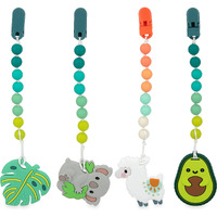 Nuby All Silicone Teether With Bonus Silicone Pacifinder With Clip - 3+ Months, 1Pk, Assorted Neutral Designs