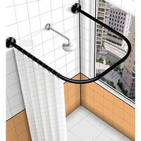 Sikaiqi 304 Stainless U Shaped Bathroom Bathtub Corner Shower Curtain Rod Rack, Size Adjustable (U Shaped Black, Length On Both Sides: 31.5"-47",Middle Width:34.7"-43")
