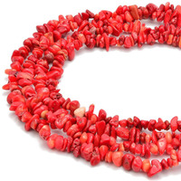 Pltbeads 5-8Mm Natral Healing Gemstone Waist Bracelets Necklace Kit Irregular Stone Diy Crafts Design Jewelry Making 1 Strand Per Bag Approxi 34 Inch (Red Coral Chips)