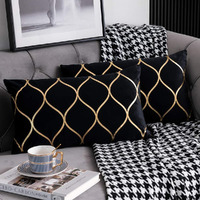 Dezene 12X20 Inch Gold Velvet Throw Pillow Covers: 2 Pack Rectangular Decorative Pillow Cases For Bedroom Sofa Couch Living Room, Black