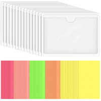 Skppc 40 Pack Self-Adhesive Index Card Holder, Clear Plastic Library Card Pockets Label Holder With Top Open, Ideal Card Holder And 50 Sheets Colorful Index Cards, 3.8 X 5.3 Inch
