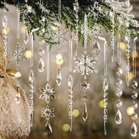 18Pcs Christmas Tree Decoration Crystal Ornaments - Hanging Acrylic Christmas Snowflake Icicle Drop Crystal Ornaments For Christmas Tree Winter New Year Party Supplies