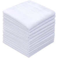Gb Men's Handkerchiefs 100% Cotton Solid White With Stripe Large Classic Hankies Bulk Set 12 Pack