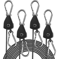 Staygrow 4-Pack 1/8\" Adjustable Rope Hanger, Heavy Duty Ratchet Tie Down Strap With Reinforced Metal Gear, Ratcheting Pulley System Kayak Straps For Hanging Plants Grow Light And Various Tie-Down Uses