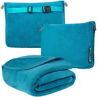 Pavilia Travel Blanket And Pillow, Dual Zippers, Clip On Strap, Warm Soft Fleece 2-In-1 Combo Blanket Airplane, Camping, Car, Large Compact Blanket Set, Luggage Backpack Strap, 60 X 43 (Teal Blue)