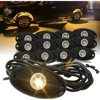 Sunpie 12 Pods Quick Connect Amber Rock Lights, 4M Extension Wires Each Light, 3 High Power Chips, Rubber Mounting Pads, Ip67 Waterproof Rock Lights Fits For Trucks Trailer Cars Suv Atv Utv Boats