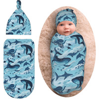 Sea Waves Dolphins Sharks Whale Octopus Newborn Swaddle Blankets Baby Wrap Baby Receiving Blanket Soft With Beanie Hat Sets Gifts For Infant Boy Girl Baby Shower