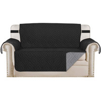 H.Versailtex Reversible Loveseat Cover Furniture Protector Anti-Slip Water Resistant 2 Inch Wide Elastic Straps Couch Covers Pets Kids Fit Sitting Width Up To 46"(Love Seat: 75" X 90", Black/Grey)