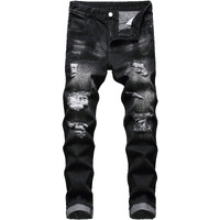 Qimyum Mens Ripped Jeans, Distressed Destroyed Slim Fit Straight Leg Denim Pants (32, Black702)