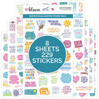 Bloom Daily Planners Inspirational  Motivational Quotes Planner Stickers (8 Sheets 200 Stickers) - Hand-Lettered Positive Cute Aesthetic Quotes For Decorating Organizers, Scrapbooks, Laptops, Etc