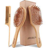 3Pcs Bamboo Hair Brush Set,Natural Wooden Brush For Women, Madam, Paddle Detangling Brush For Dry/Curly/Thick/Thin/Straight Hair