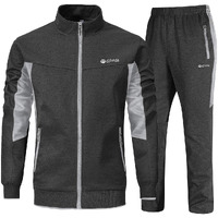 Ysento Men's Tracksuits Sports Sweatsuits Full Zip Jackets Athletic Running Pants Zipper Pockets Dark Grey L