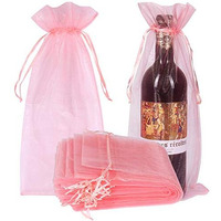 Hrx Package 30Pcs Organza Wine Bags Pink, Sheer Mesh Bottle Gift Pouches Wine Covers Dresses With Drawstring For Christmas