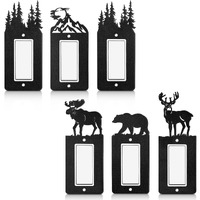 6 Pieces Metal Bear Light Switch Cover Moose Tree Mountain Elk Black Light Switch Plate Forest Outlet Cover Toggle Light Switch Wall Plate Cover For Home Bedroom (Single Flat Switch)