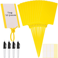 Waterproof Plastic Tags With Marker Pens And Sticker Labels, Self Locking Bag Tags Writable Tags With Wire Cable Ties For Luggage (Yellow, 50 Pieces)