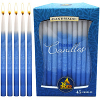 Dripless Chanukah Candles Standard Size - Decorated Ombre Blue & White Hanukkah Candles Fits Most Menorahs - Premium Quality Wax - 45 Count For All 8 Nights Of Hanukkah - By Ner Mitzvah