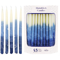 Dripless Premium Tapered Hand Decorated Multi Blue Frosted Hanukkah Candles - Premium Quality Wax -