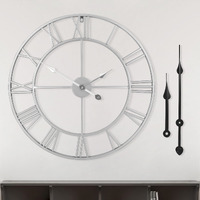 Large Modern Metal Wall Clocks Vintage Round Nearly Silent Little Ticking Battery Operated Silver Roman Numerals Clock For Living Room/Bedroom/Kitchen Wall Decor-60Cm