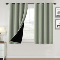 100% Blackout Curtains For Bedroom Thermal Insulated Blackout Curtains 45 Inch Length Heat And Full Light Blocking Curtains Window Drapes For Living Room With Black Liner 2 Panels Set, Light Sage