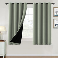 100% Blackout Curtains For Bedroom Thermal Insulated Blackout Curtains 54 Inch Length Heat And Full Light Blocking Curtains Window Drapes For Living Room With Black Liner 2 Panels Set, Light Sage