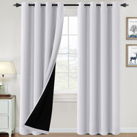 100% Blackout Curtains For Bedroom Thermal Insulated Blackout Curtains 84 Inch Length Heat And Full Light Blocking Curtains Window Drapes For Living Room With Black Liner 2 Panels Set, Bleached White