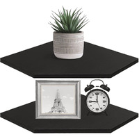 Homode Corner Shelf Wall Mount, Set Of 2 Corner Floating Shelves With Wire Hole For Tv, Cable Box, Wood Hanging Storage Shelf Organizer For Bathroom Kitchen Living Room Bedroom, Black Oak Finish