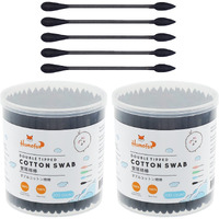 Homefox Black Cotton Swabs Precision Pointed - 400 Count Organic Pointy Pointed Cotton Bud Double Side Tightly Wrapped Charcoal Cotton Tip Paper Stick Soft Gentle Cruelty-Free, Pointy & Round (Black)