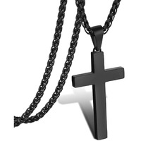 P. Blake Black Stainless Steel Cross Necklace For Men, Women Boys Cross Pendant With Chain 18 Inches